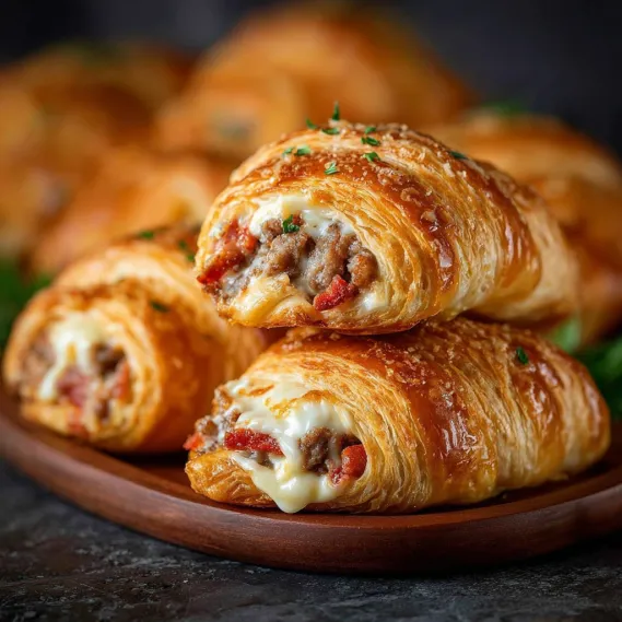 A plate of Rotel Sausage & Cream Cheese Crescent Rolls.