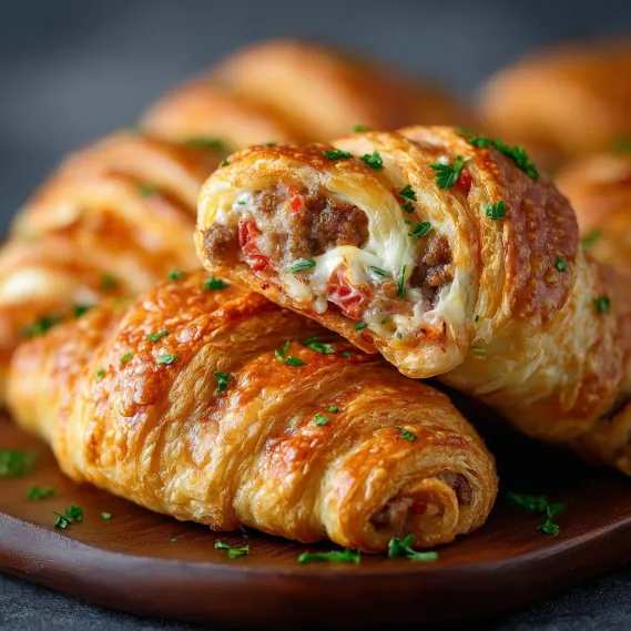 A plate of Rotel Sausage & Cream Cheese Crescent Rolls.