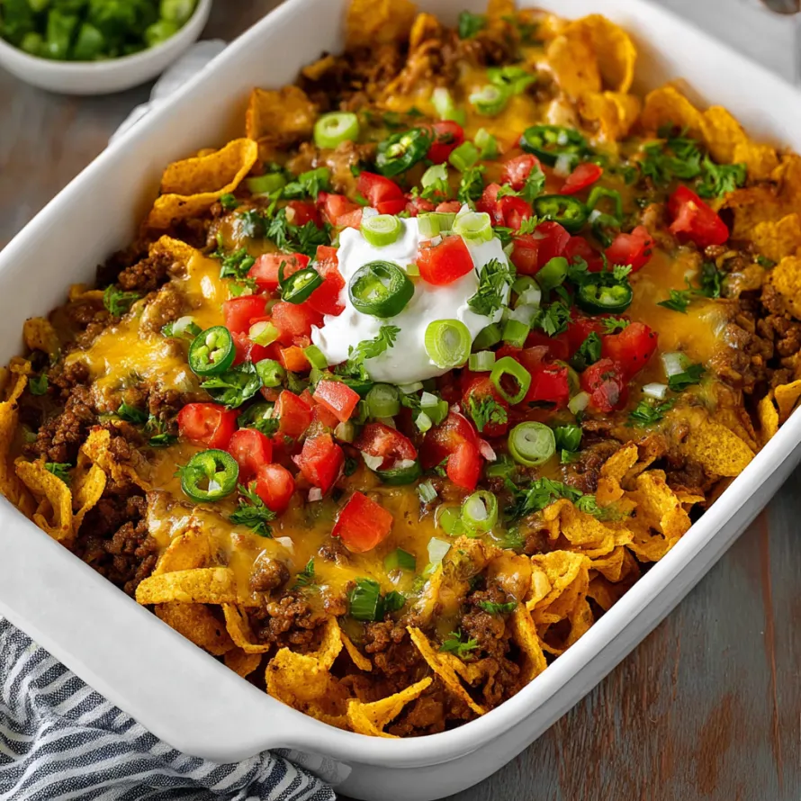 A white bowl filled with a delicious casserole.