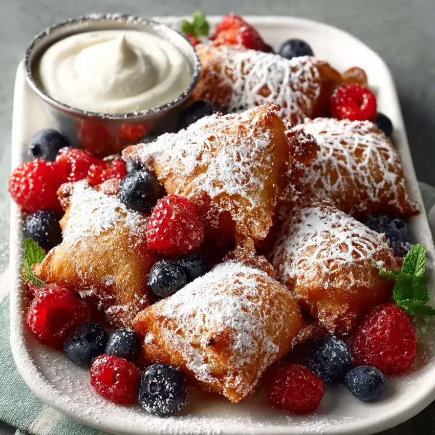 A plate of springtime beignets and berries.