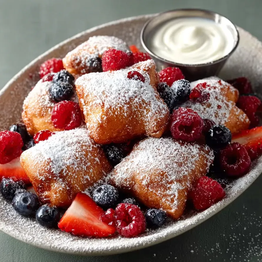 A plate of springtime beignets and berries.