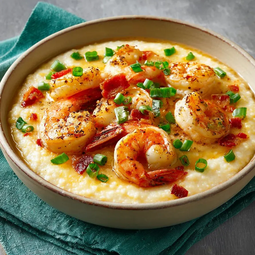 A bowl of shrimp and grits.