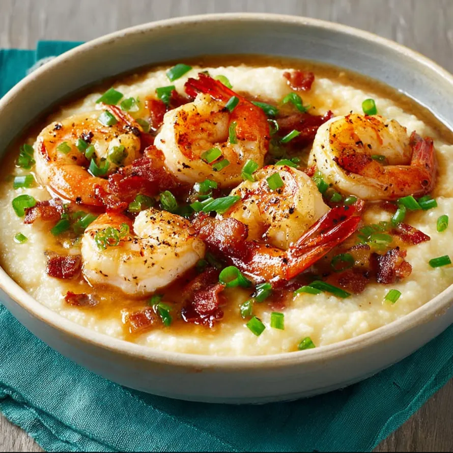 A bowl of shrimp and grits.