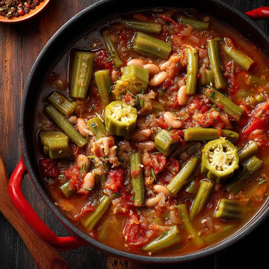 A pot of beans and okra.