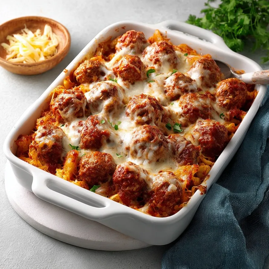 A white bowl filled with meatballs and cheese.
