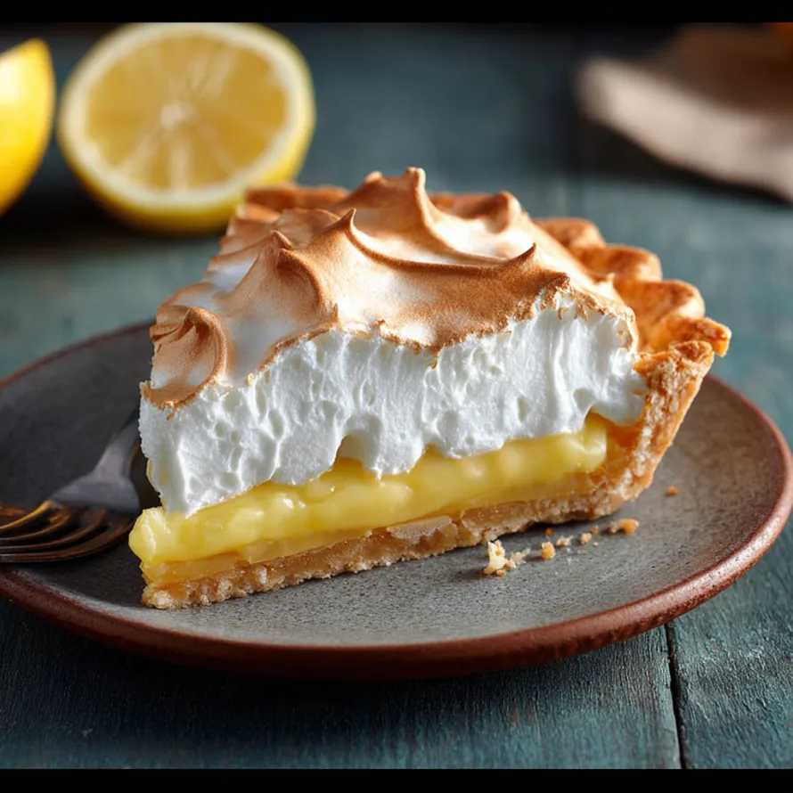 A slice of lemon meringue pie.