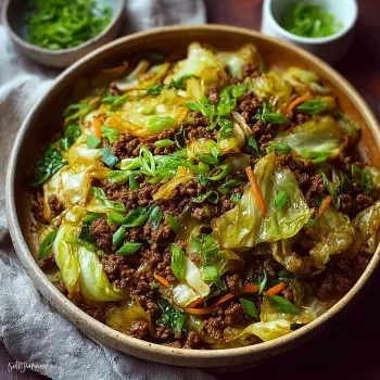 A bowl of beef and cabbage.