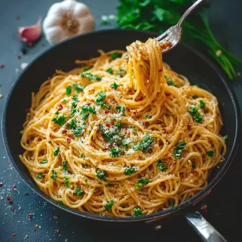 A bowl of garlic noodles with a fork in it.