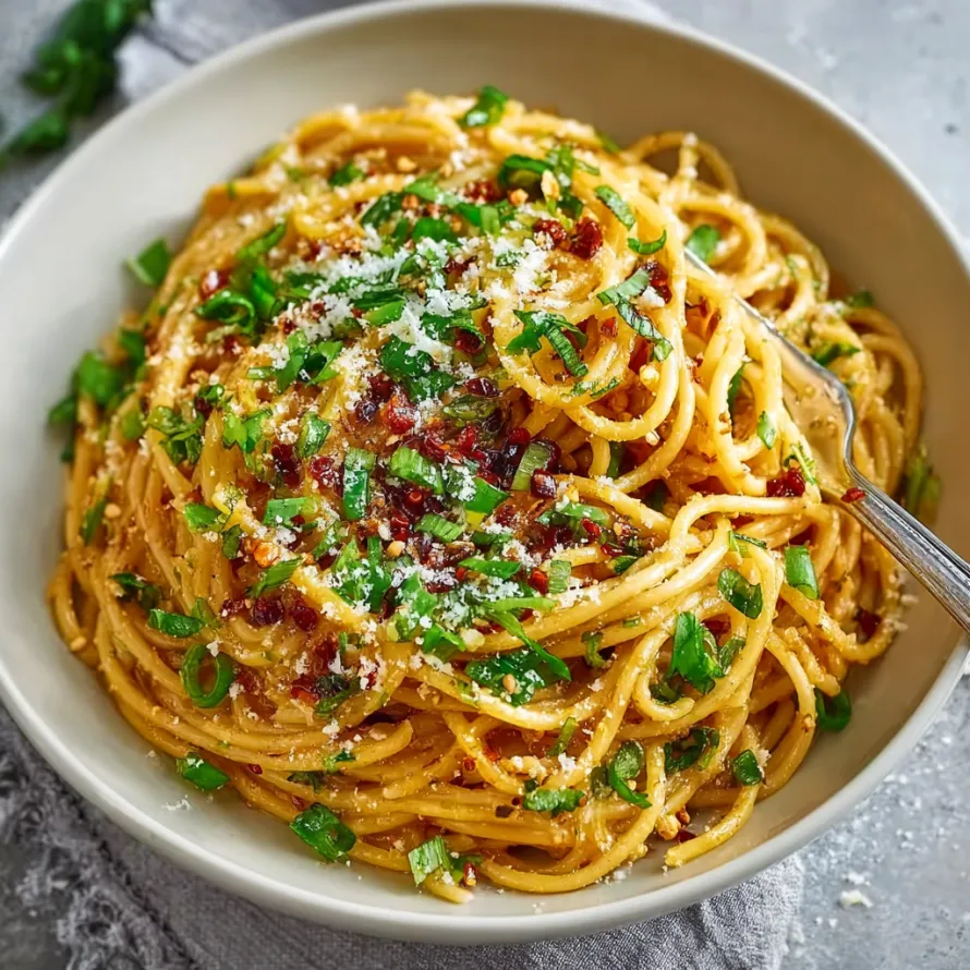 A bowl of garlic noodles.