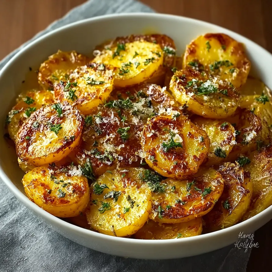 A white bowl filled with sliced potatoes and cheese.