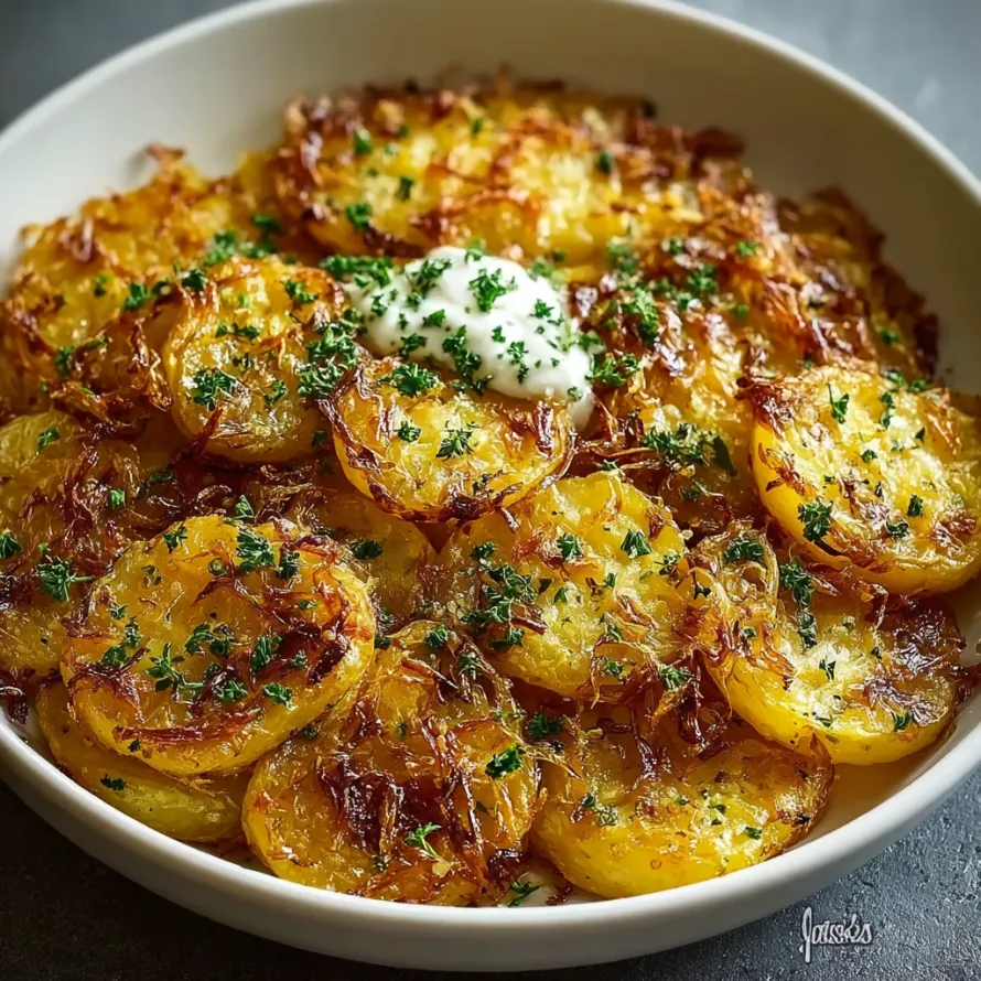 A white bowl filled with potatoes and herbs.