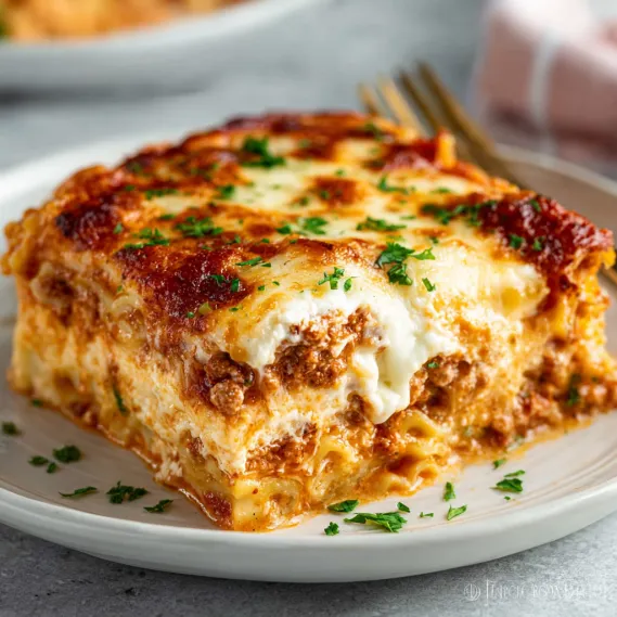 A delicious lasagna dish on a plate.