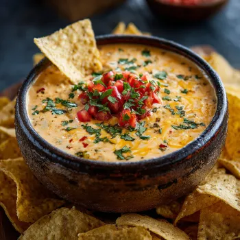 A bowl of cheesy rotel ranch queso.