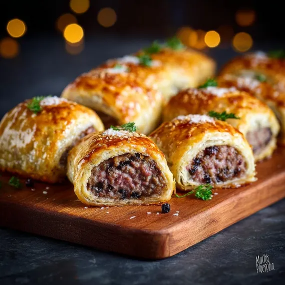 A plate of beef sausage rolls.