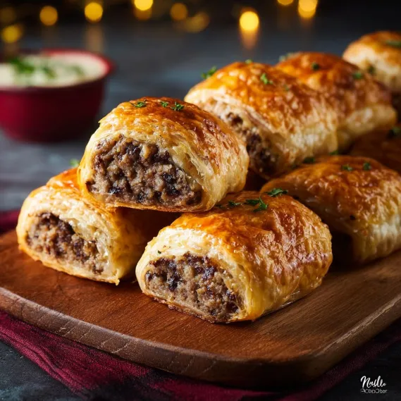A plate of beef sausage rolls.