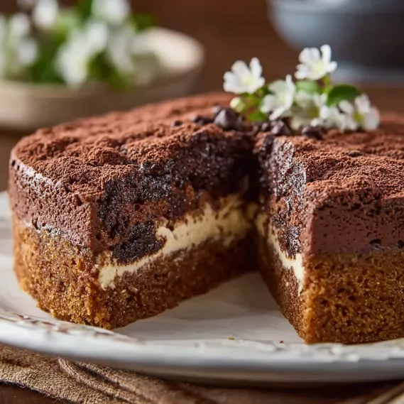 A slice of chocolate marie cake.