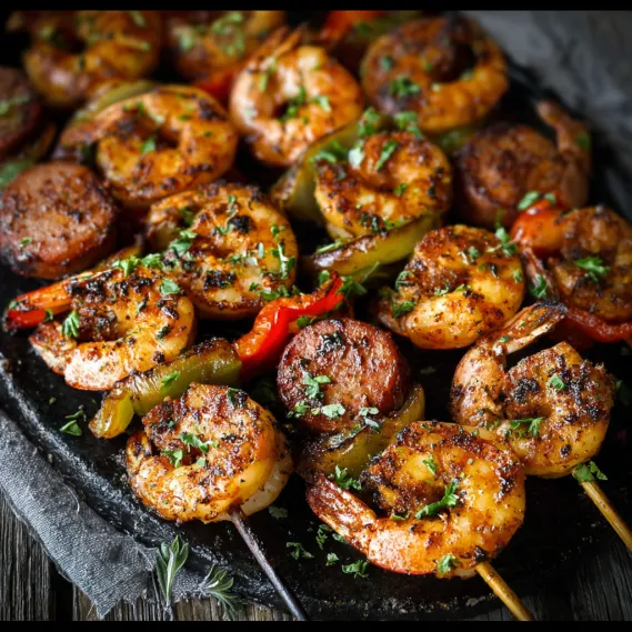 Grilled Cajun Shrimp and Sausage Skewers (Paleo, Whole30, Keto)