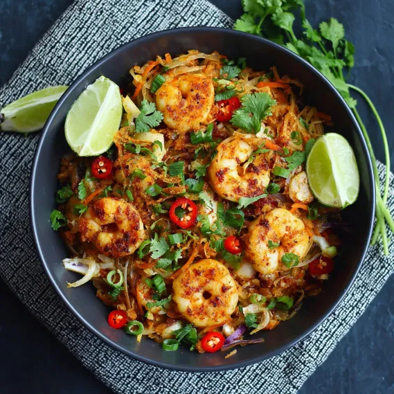 A bowl of shrimp pad thai.