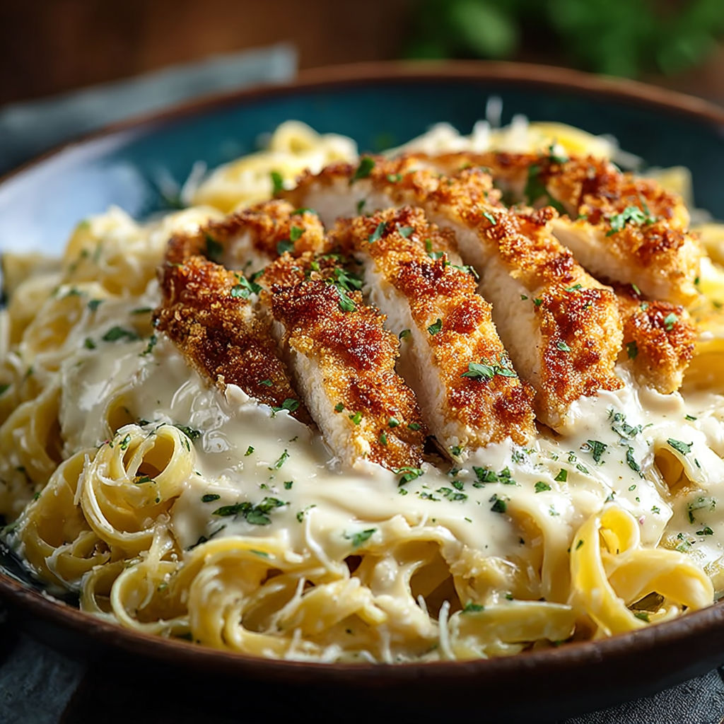 A plate of pasta with chicken and cheese.