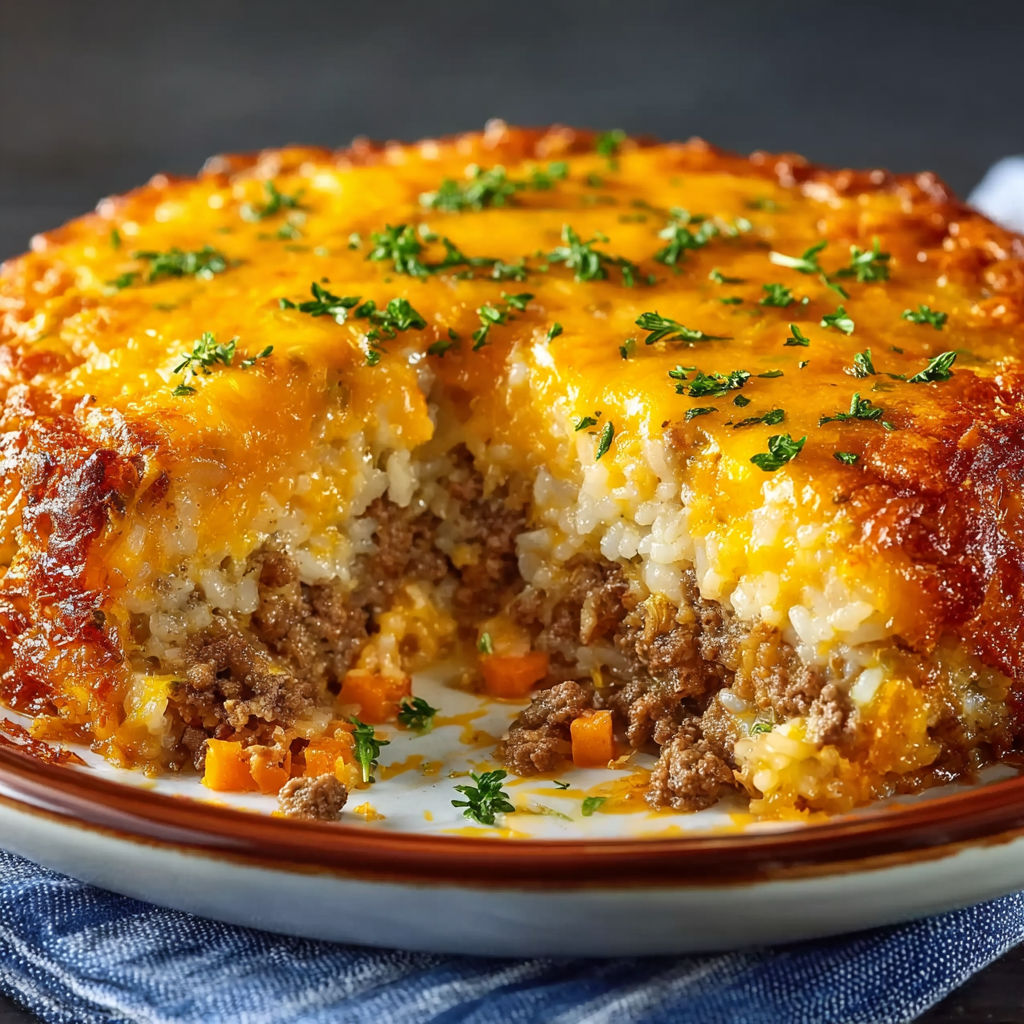 A cheesy ground beef and rice casserole.