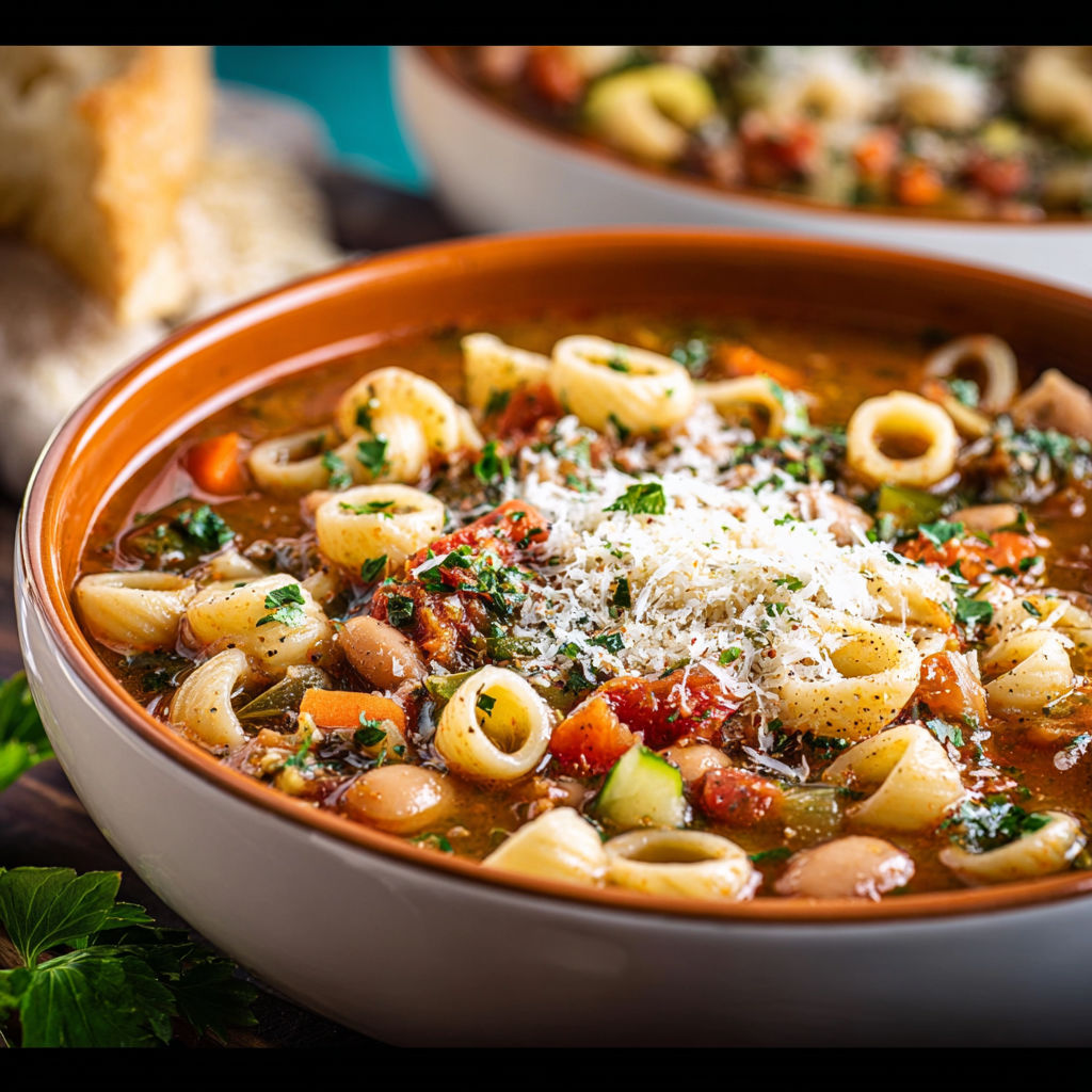 A bowl of pasta with tomato sauce and cheese.