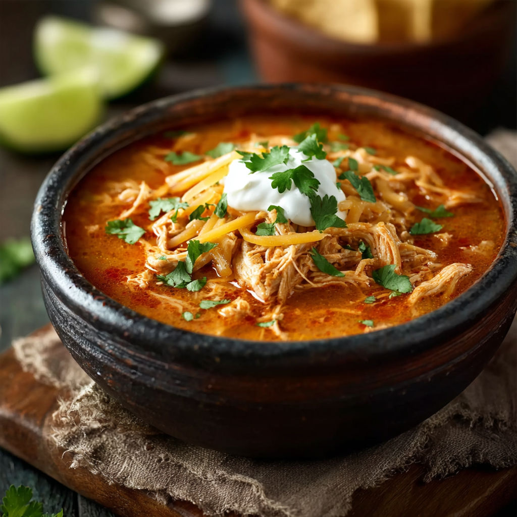 A bowl of chili's chicken enchilada soup.