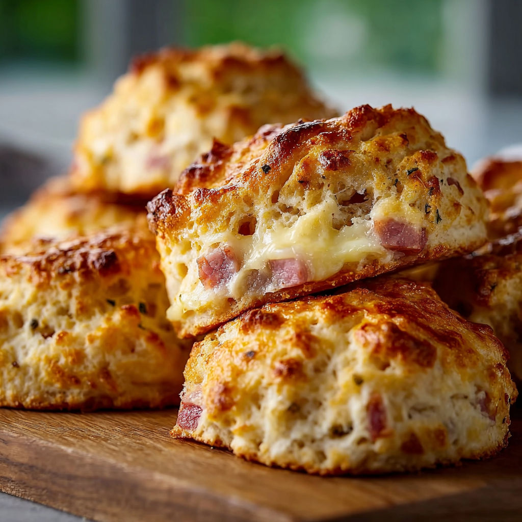 A stack of ham and cheese swim biscuits.