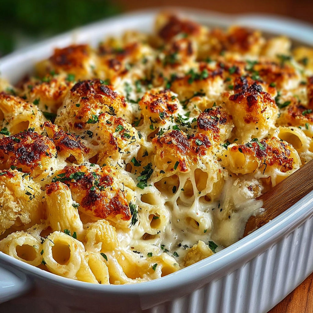 A bowl of pasta with cheese and herbs.
