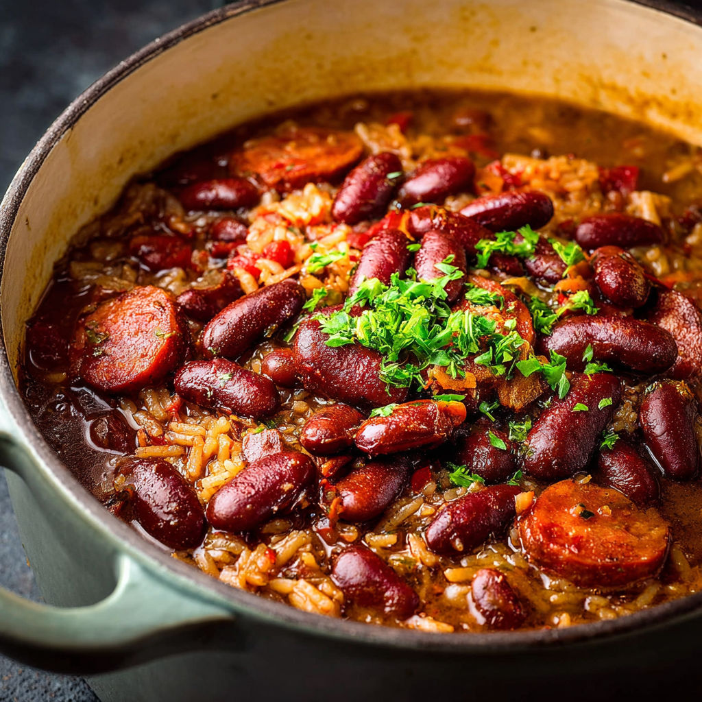 A bowl of red beans and rice.