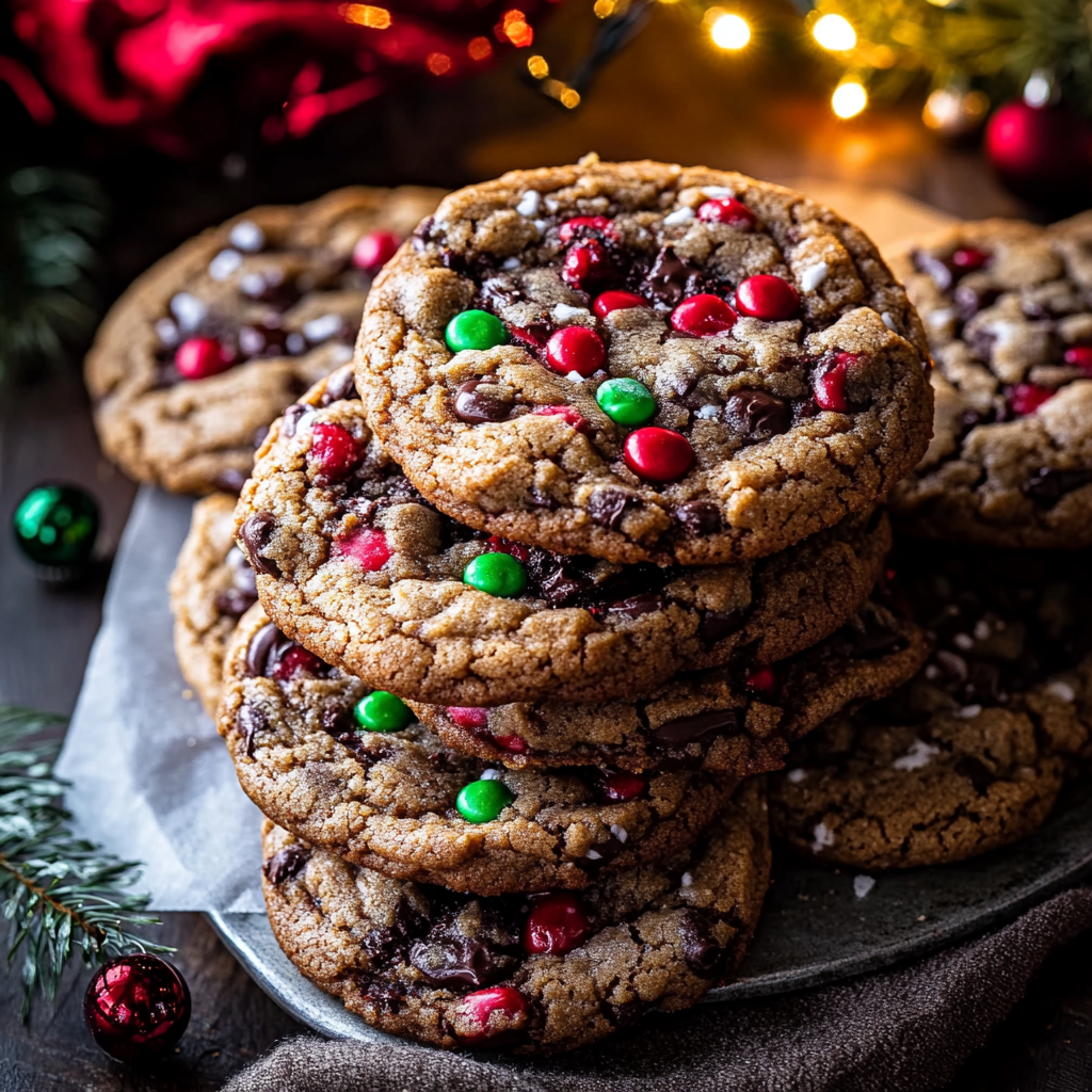 A stack of Christmas cookies with green and red sprinkles.