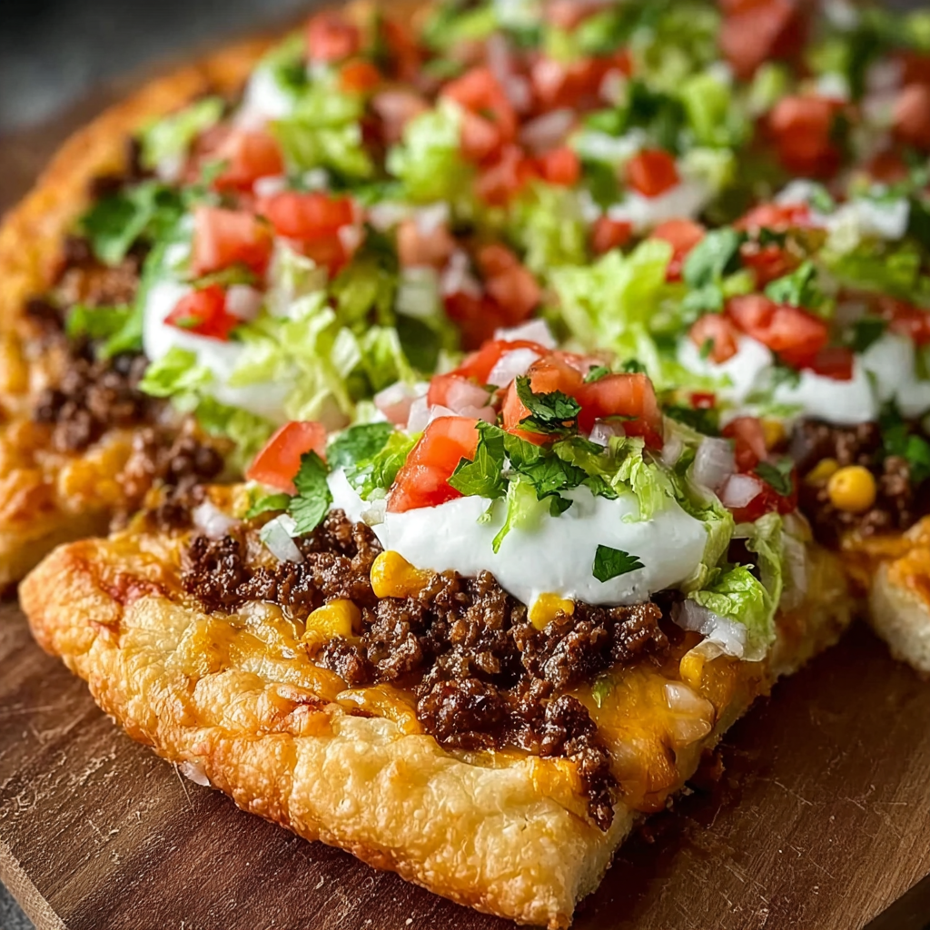 A pizza with tomatoes, lettuce, and cheese.