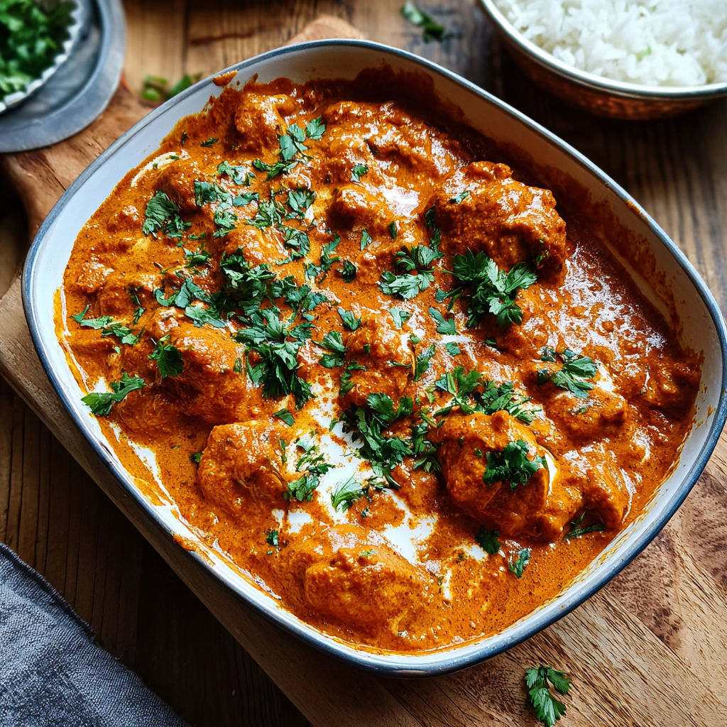 A bowl of chicken tikka masala.