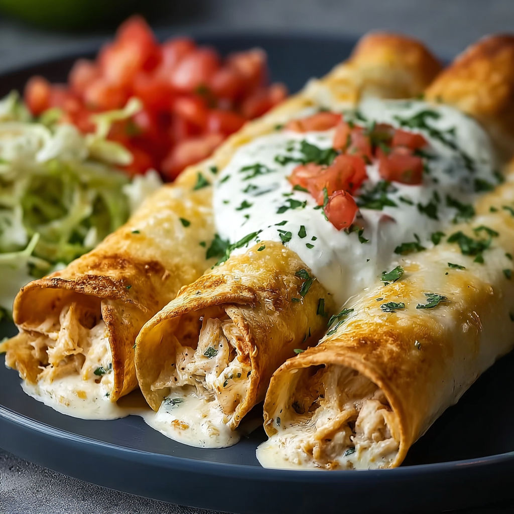A plate of baked cream cheese chicken taquitos.