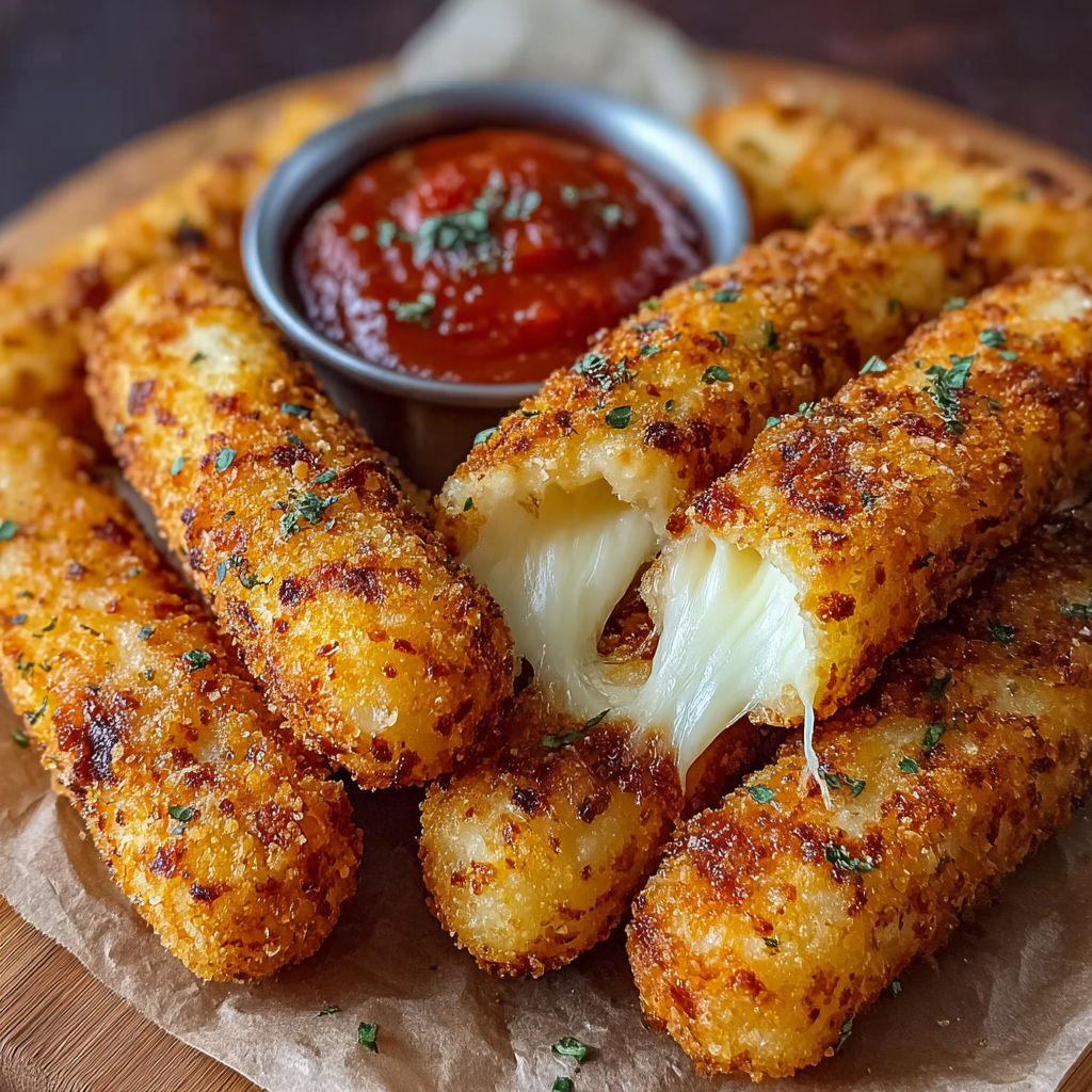 Mozzarella sticks with marinara sauce.
