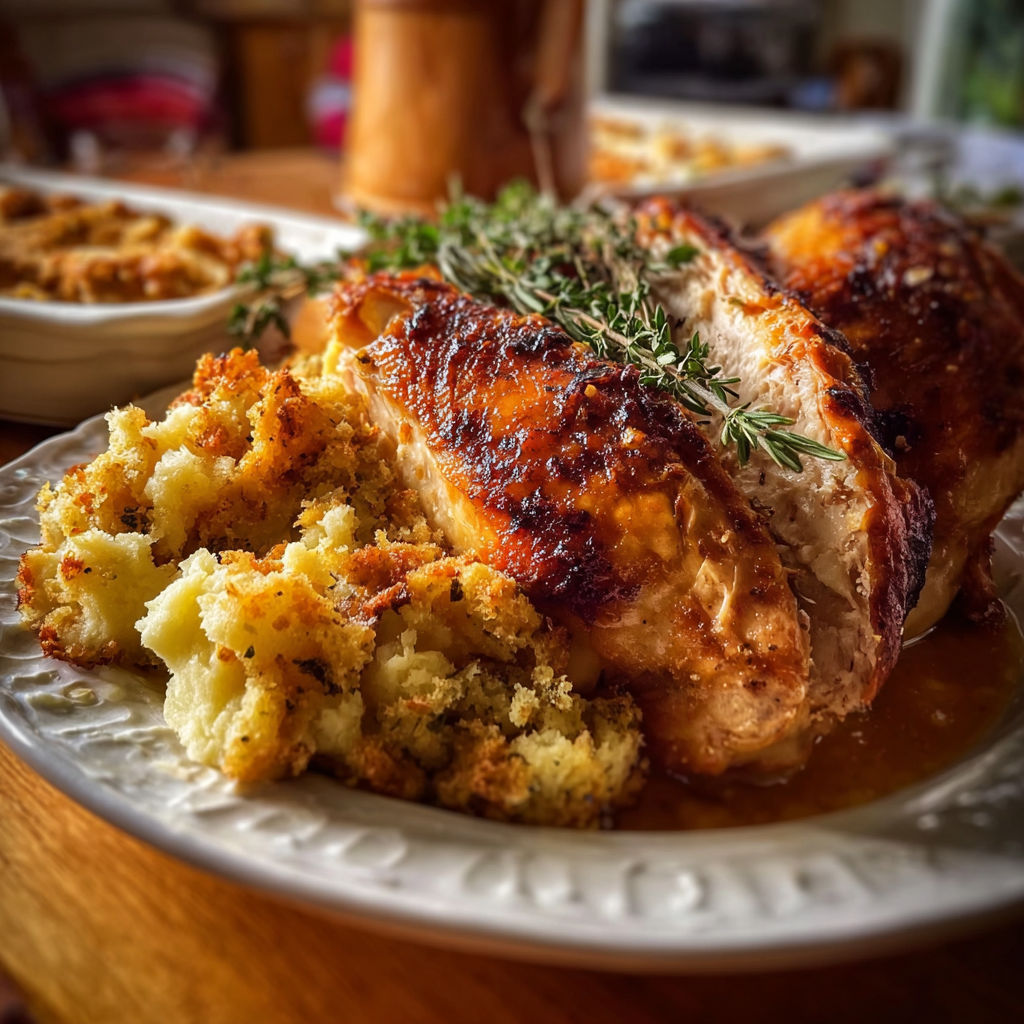 A plate of food with a chicken and potatoes.