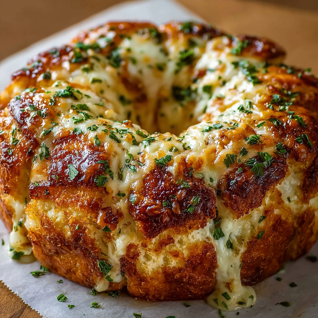A cheesy casserole with a golden brown crust.