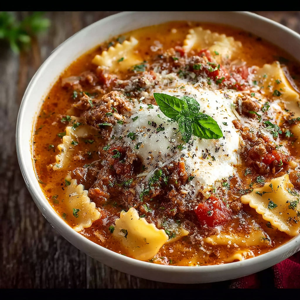 A bowl of pasta with meat and cheese.
