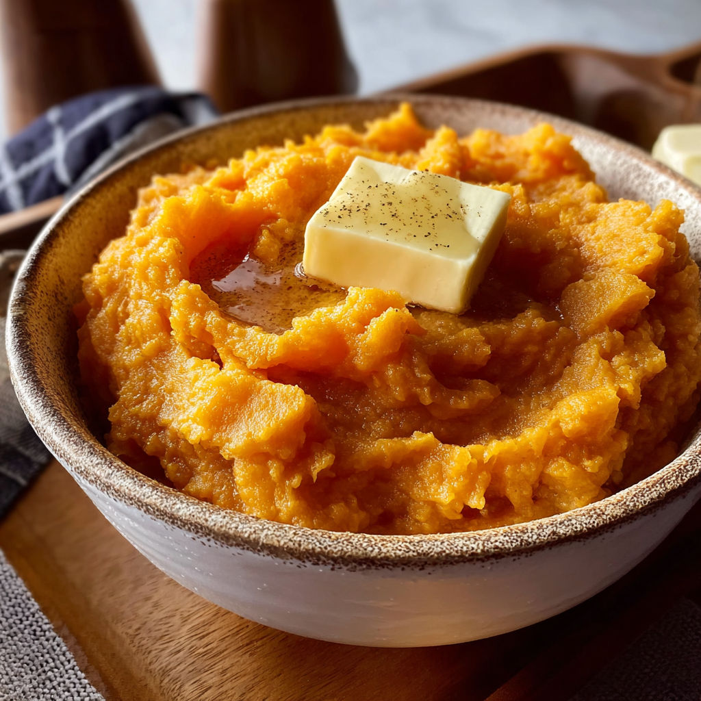 A bowl of mashed potatoes with butter on top.