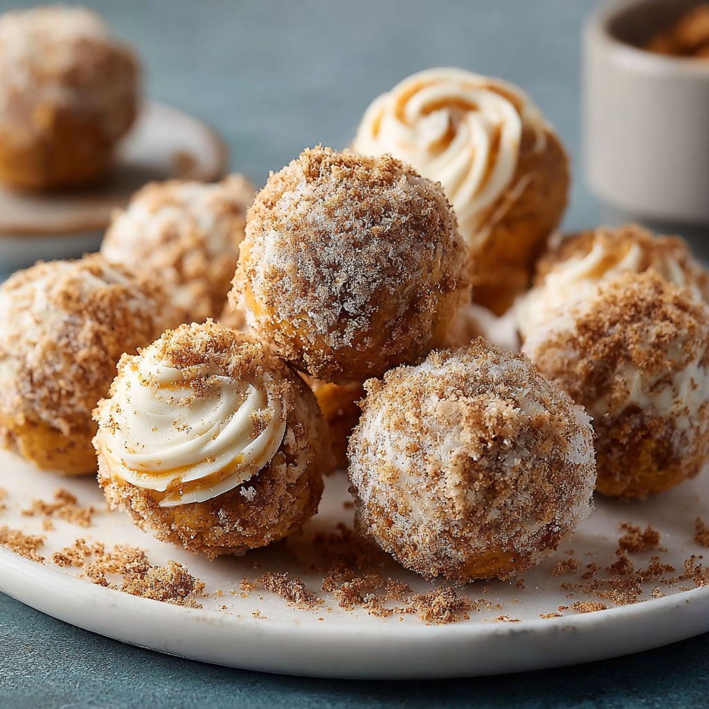 A plate of pumpkin cheesecake balls.
