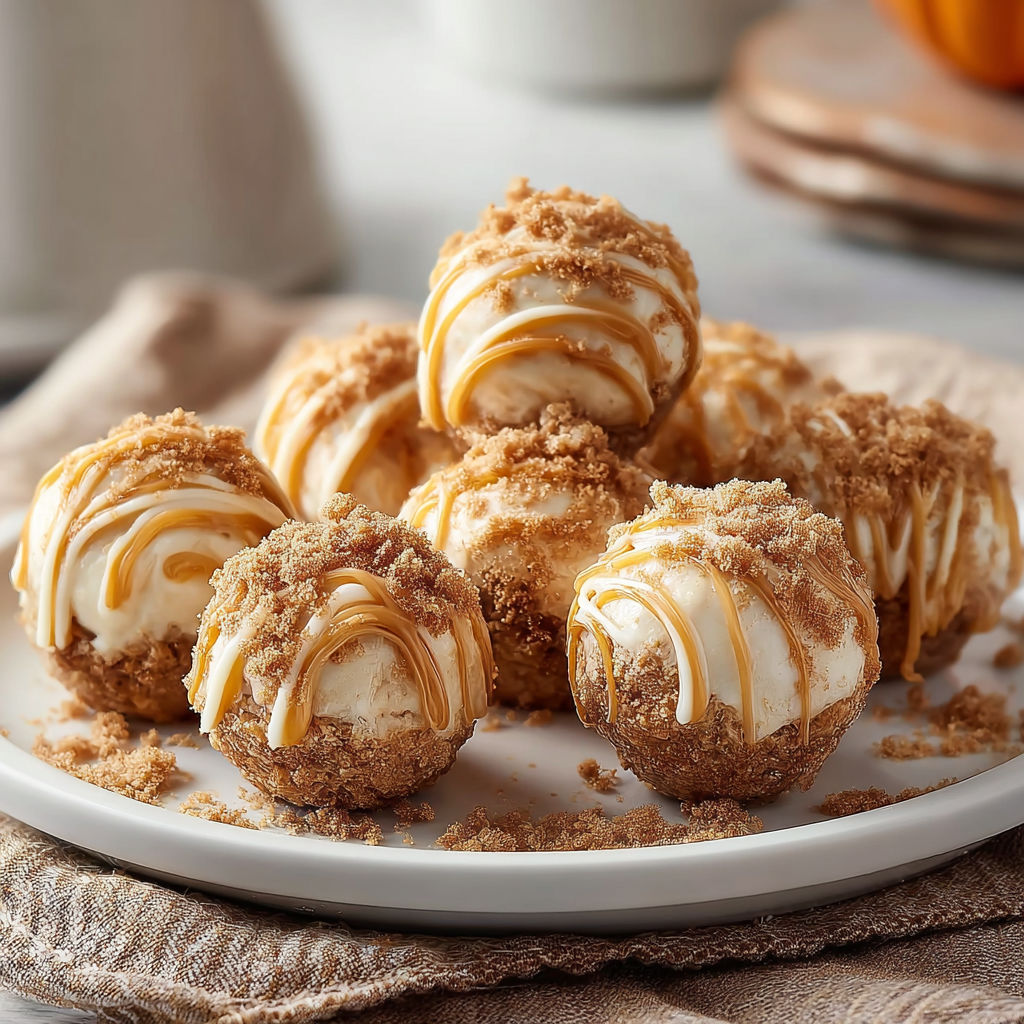 A plate of no-bake pumpkin cheesecake balls.