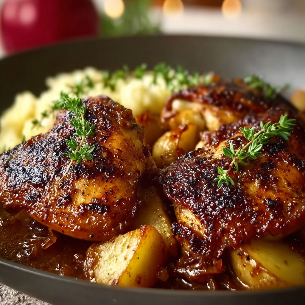 A plate of chicken with a side of rice and a sprig of parsley.