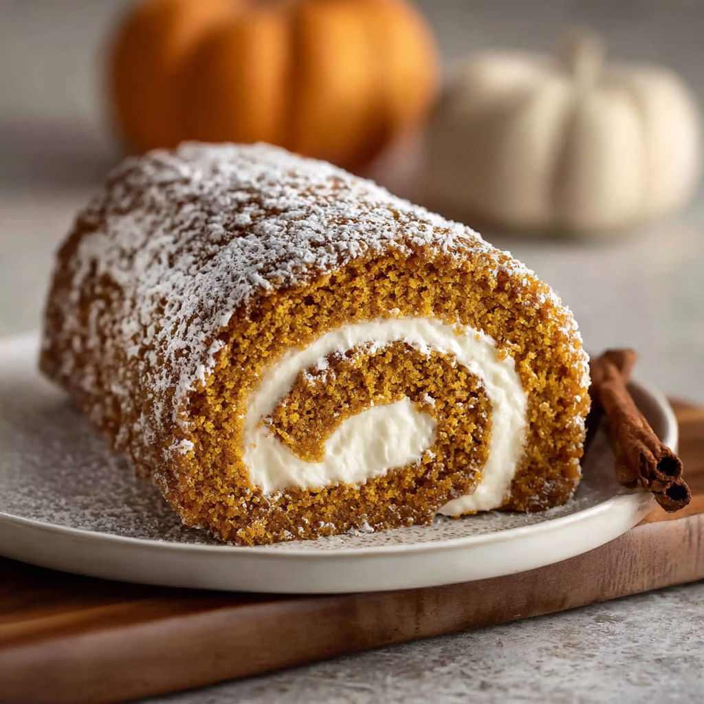 A cake with a pumpkin spice roll.