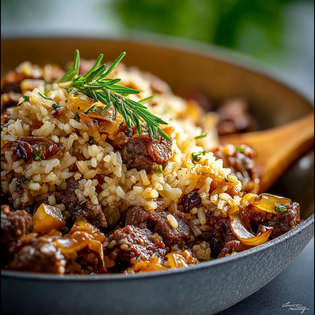 A bowl of rice and meat.
