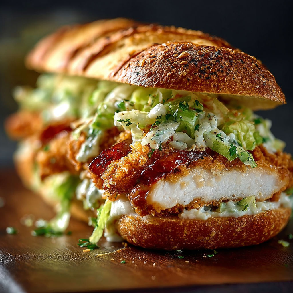 A Crispy Chicken Caesar Sandwich is displayed on a table.