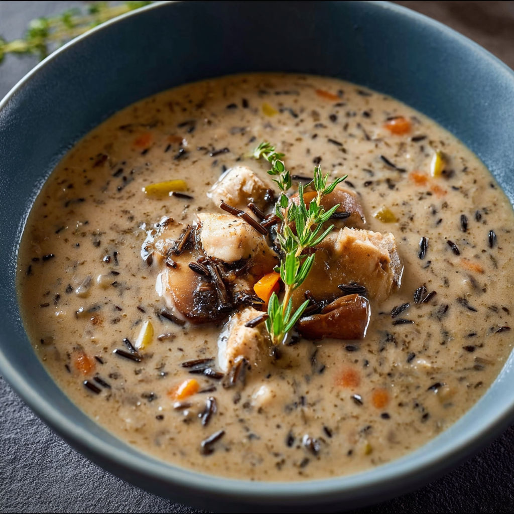A bowl of soup with chicken and vegetables.