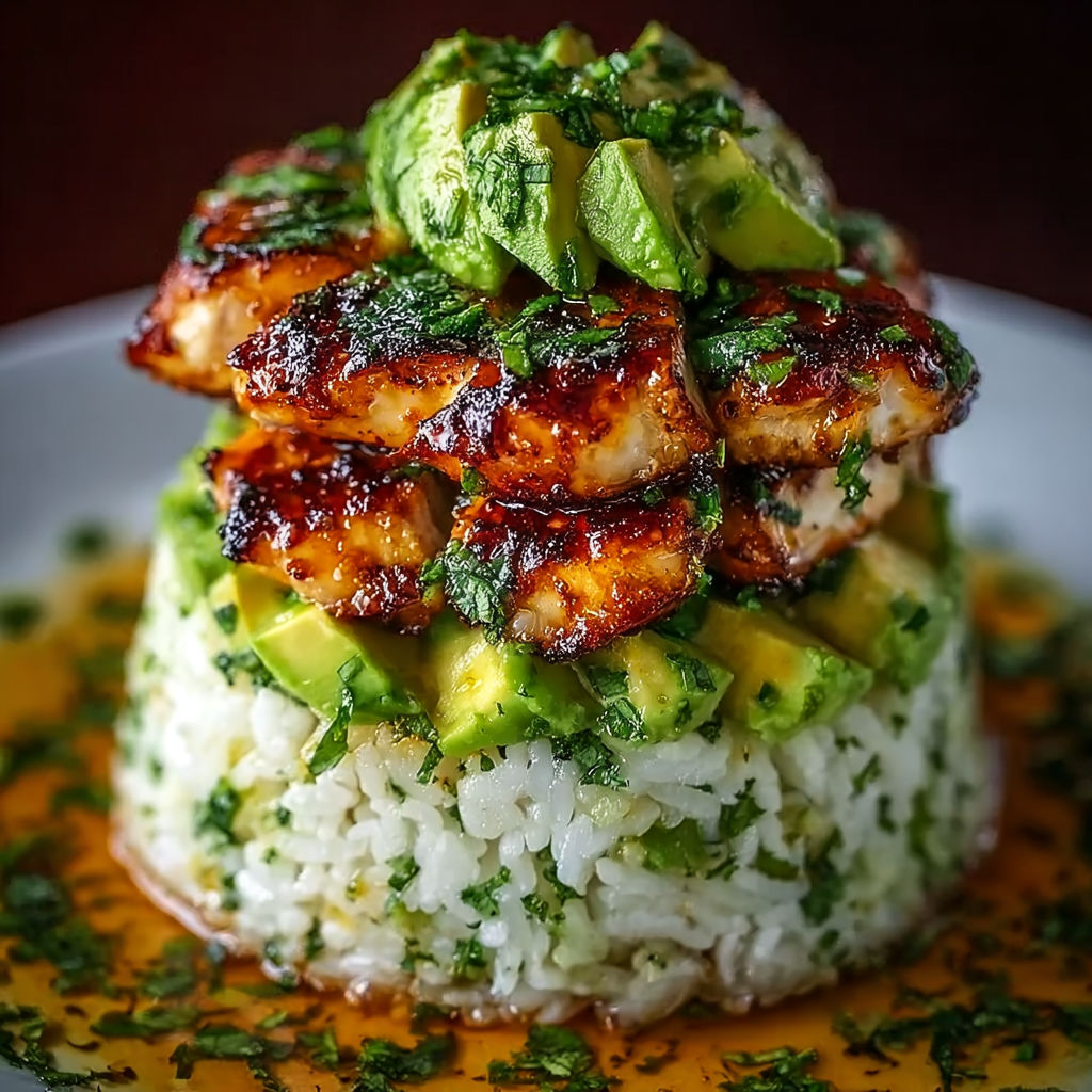 A plate of food with rice and chicken.