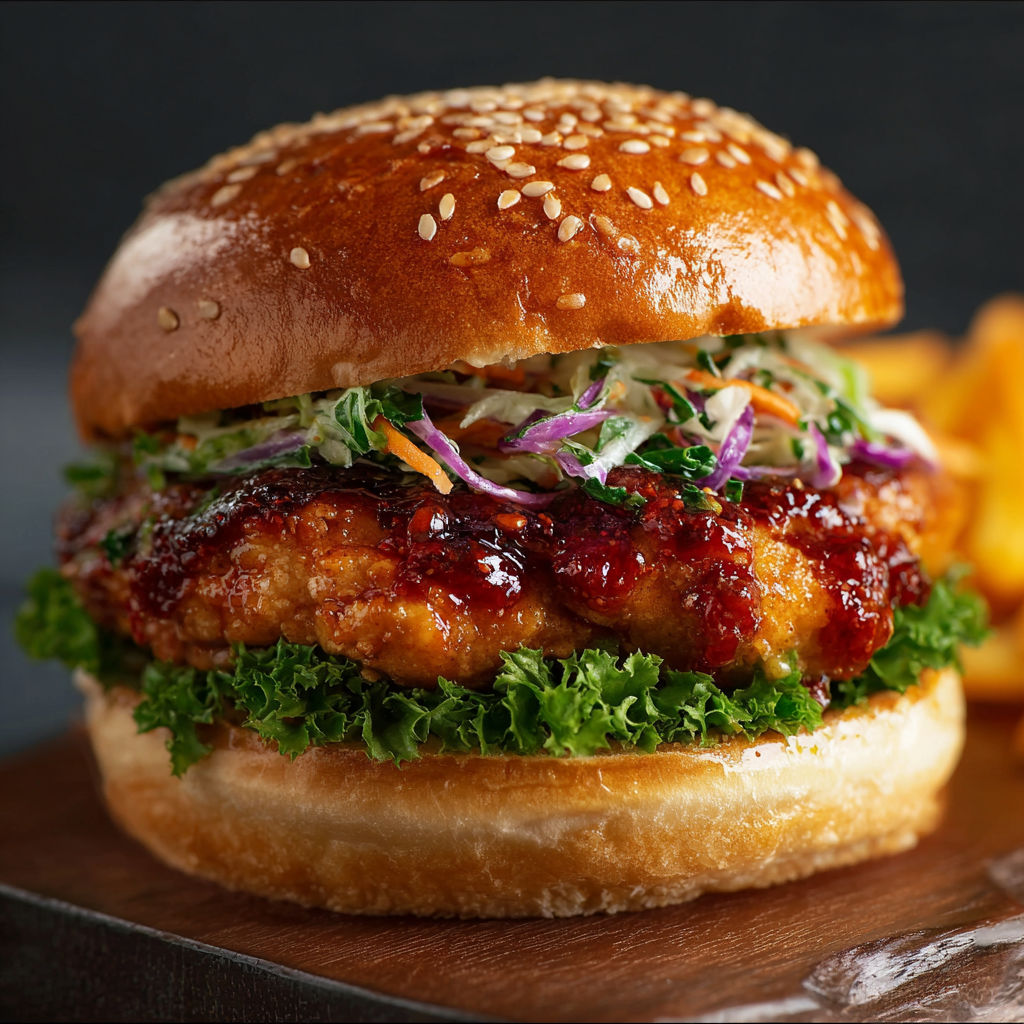 A burger with purple cabbage and carrots.
