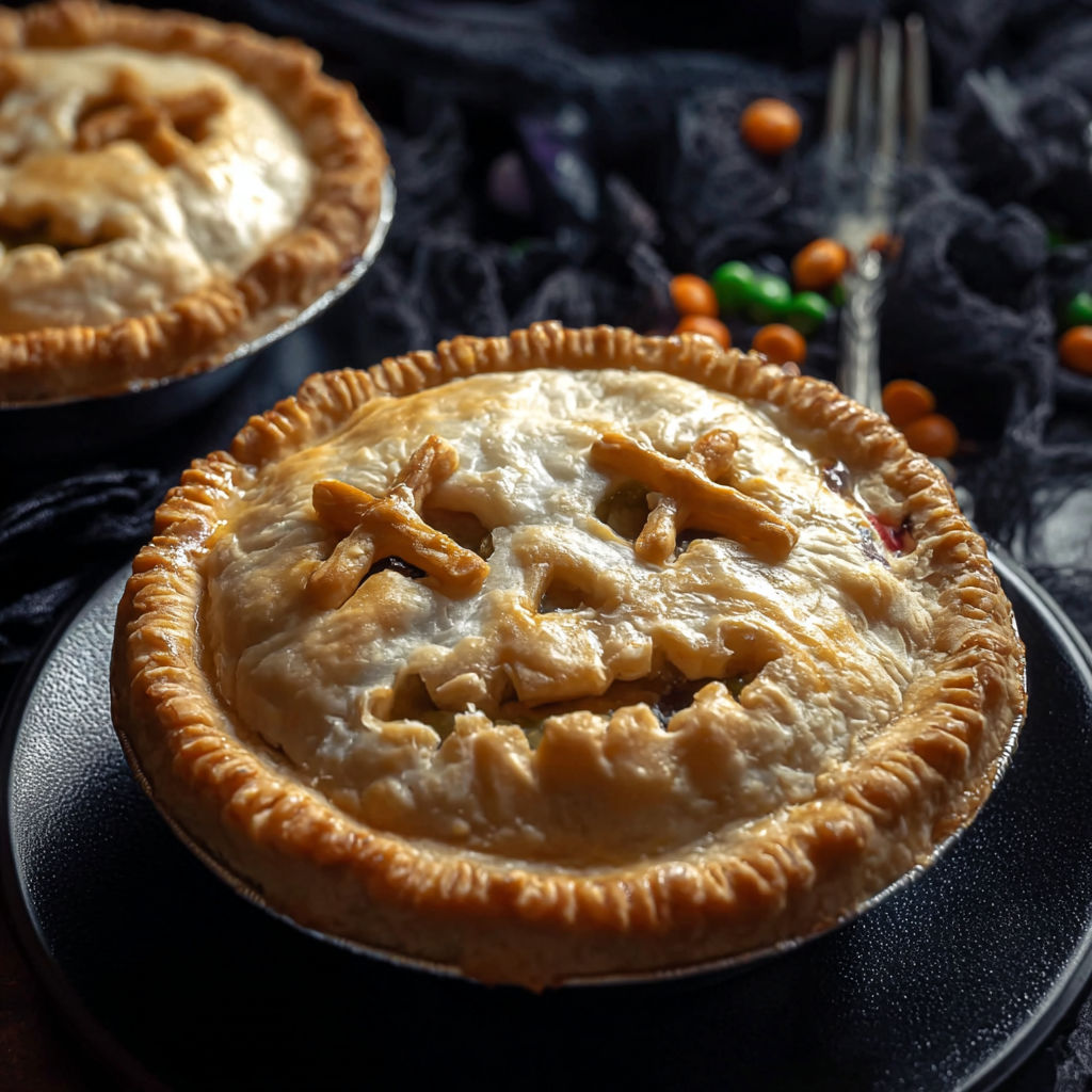 A pie with a face on it.