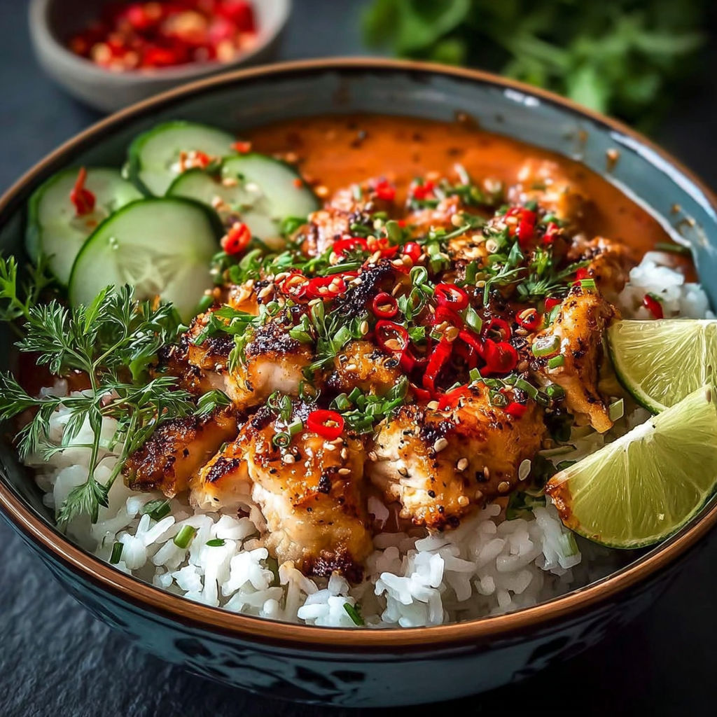 A bowl of food with chicken and vegetables.