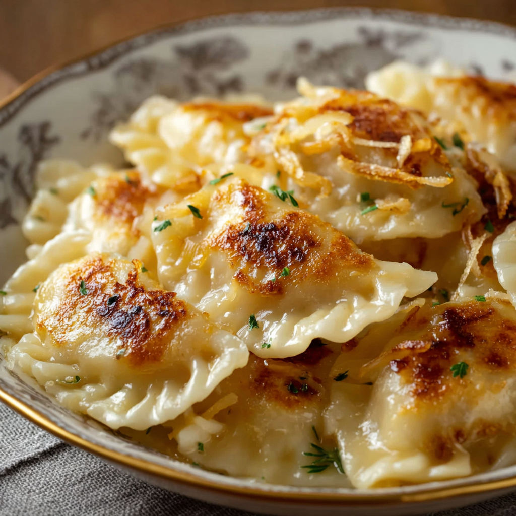 A bowl of pasta with cheese and herbs.
